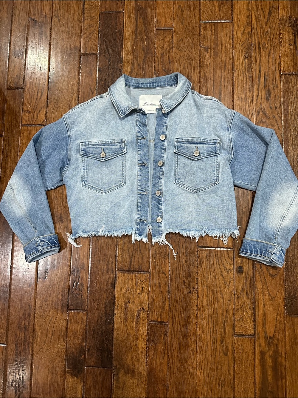 KanCan Plaid Cropped Denim Jacket